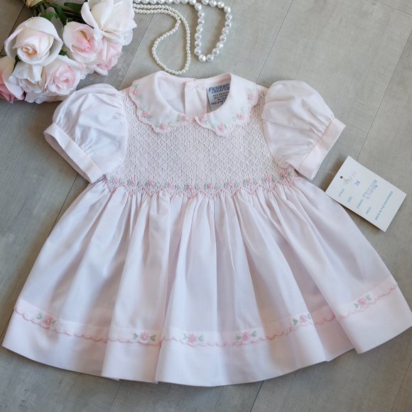 Girls Pink Smocked Dress Friedknit Feltman Brothers Spring Portrait Party New - Picture 1 of 4
